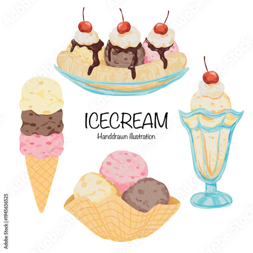 Hand drawn ice cream dessert vector illustration