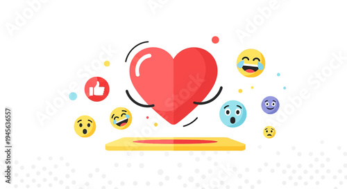 Red Heart Icon with Social Media Emojis and Likes