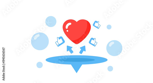 Red Heart Icon with Social Media Likes and Bubbles - Love, Engagement, Social Media Concept