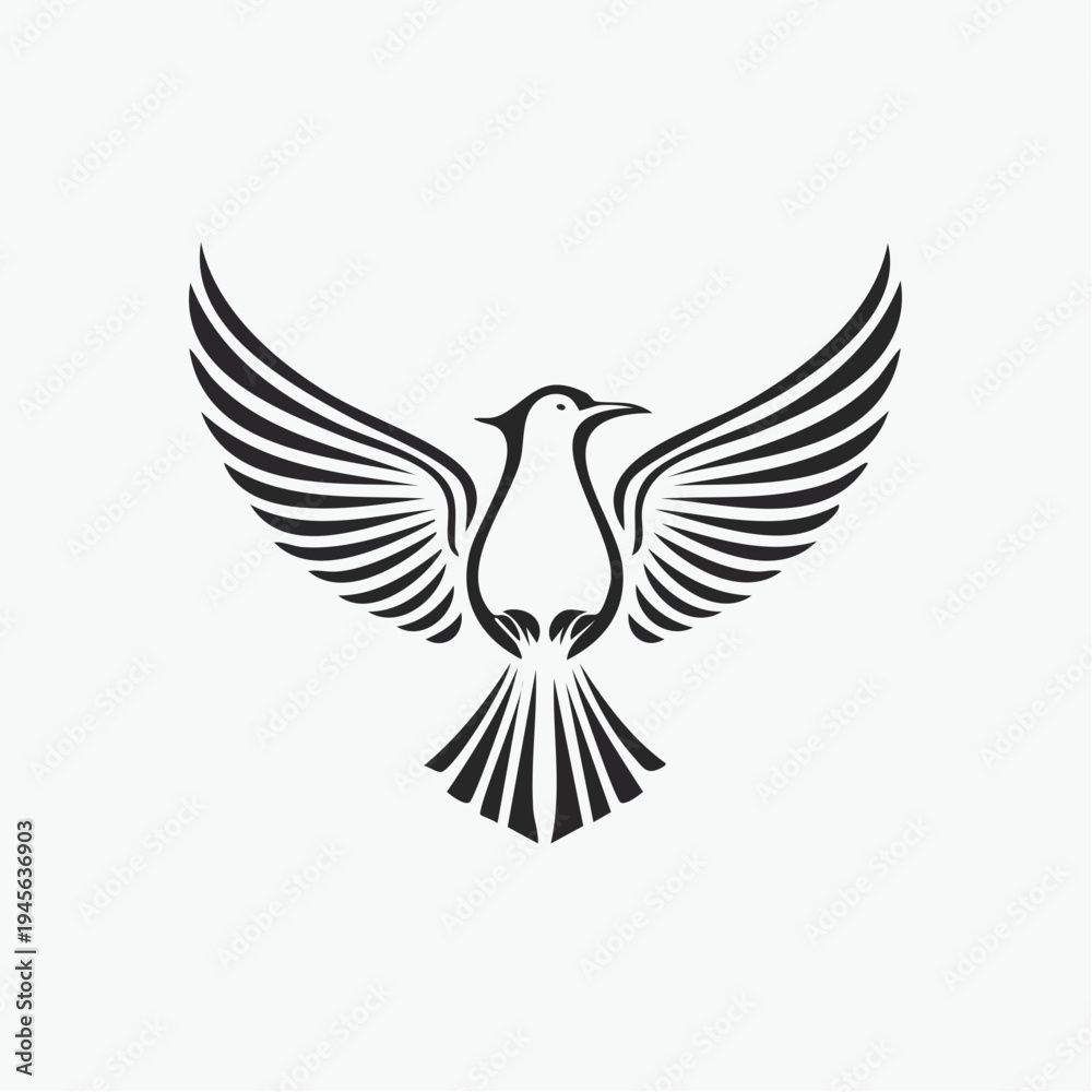 Fototapeta premium Elegant black and white vector illustration of a dove in flight, symbolizing peace and freedom, with outstretched wings
