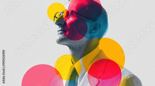 Visionary business leader with colorful abstract overlay