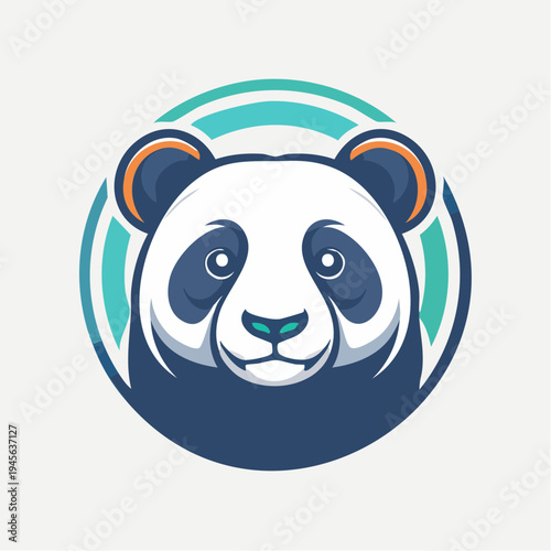 Stylized graphic illustration of a friendly panda head in a modern circular logo design, embodying nature and strength with a cute and approachable aesthetic