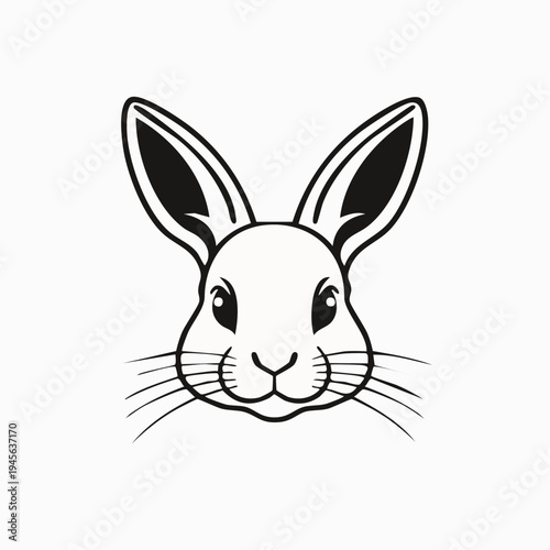 Charming black and white illustration of a rabbit's head, capturing the simple beauty and gentle nature of this beloved animal with clean lines and expressive features