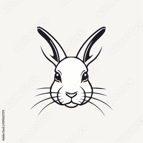 Charming minimalist rabbit head illustration. A sleek black and white vector outline portraying a cute and serene hare, ideal for logos, animal themes, and brand concepts