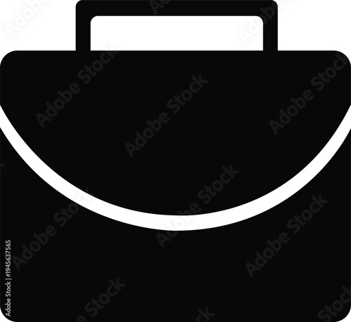 Black vector silhouette of a classic briefcase or business portfolio with a top handle and a curved flap detail.