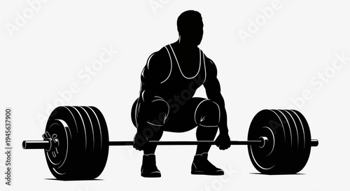 Silhouette of Weightlifter Preparing to Lift Heavy Barbell.
