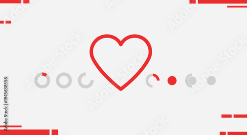 Red Heart Icon with Loading Progress Bars, Minimal Design