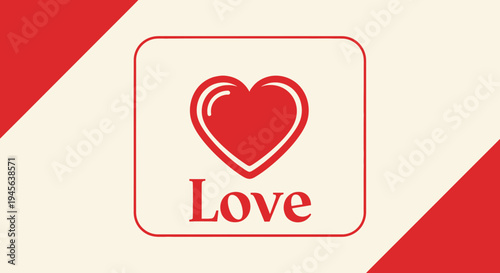 Red Heart Icon with Love Text, Valentine's Day Graphic Design