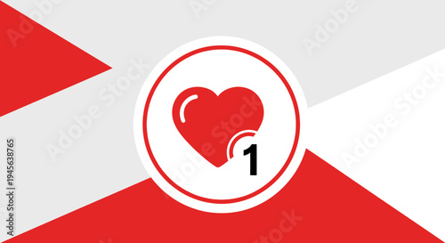Red Heart Icon with Notification Badge on Abstract Geometric Background