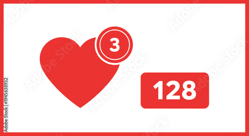 Red Heart Icon with Notification Counter, Social Media Like Symbol