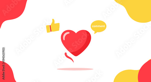 Red Heart Icon with Like and Comment Speech Bubble, Social Media Engagement