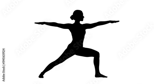 Silhouette of Woman Performing Warrior II Yoga Pose.