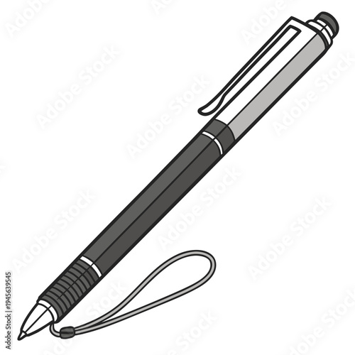 Black and silver pen with clip and string black pen
