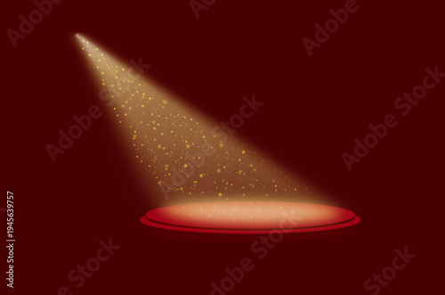 Isolated spotlight lighting, magical lighting, theatre stage lighting, concert hall lighting, show on a dark red background. Isolated lighting. Vector illustration.