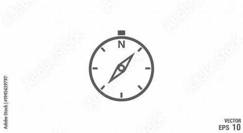 A simple gray compass icon shows the direction pointing towards north on a white grid background