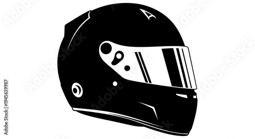 Sleek Black Racing Helmet with Visor Illustration.