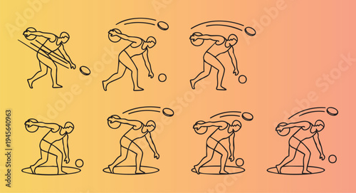 Illustrated collection of shot put throwing techniques and motions