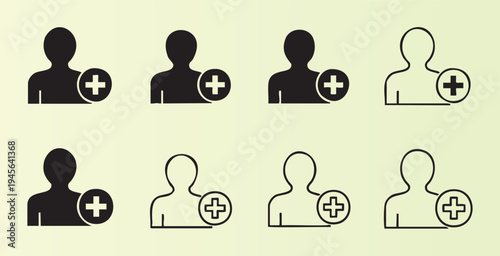 Medical and healthcare icon set with person and cross symbols