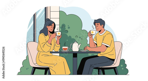 Couple Enjoying Coffee Break Outdoors