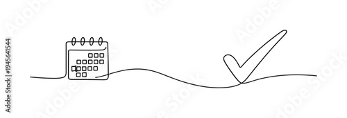 Calendar with checkmark, symbolizing planning and task completion. A minimalist line drawing depicts a calendar and a checkmark, representing successful scheduling and task