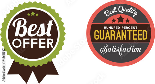 Promotional badges for best offers and guaranteed satisfaction