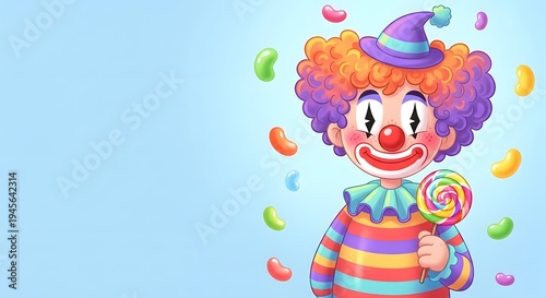 Wallpaper Mural A colorful cartoon clown with a lollipop and confetti Torontodigital.ca