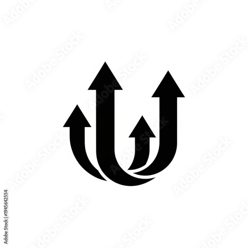 Four black arrows pointing upwards and forwards, symbolizing growth and progress.