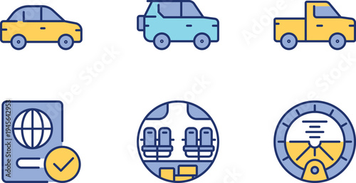 Illustrated icons depicting various vehicles and vehicle-related functions