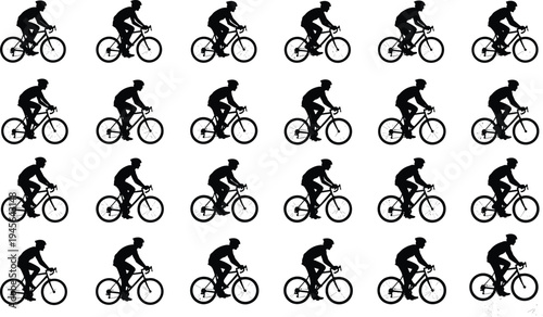 Black silhouette bicycle rider animation frames set isolated on white background for motion graphics cycle loop sequence professional road cyclist sports vector character