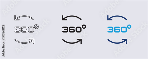 360° view icon, commonly used in digital interfaces to represent full rotation, panoramic views, or virtual reality. 