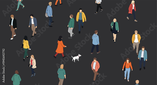 Diverse group of people walking in a city street.