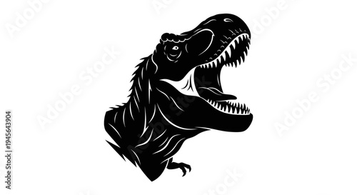Tyrannosaurus Rex Head Silhouette with Open Mouth and Sharp Teeth.