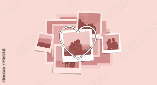 Couple Photos Collage with Heart Symbol, Romantic Memories, Love Story