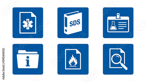 Collection of Blue Safety and Emergency Icons for Healthcare and Safety Signage. Vector Icons Set