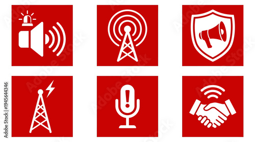 Collection of Communication and Signal Icons in Red Background. Vector Icons Set