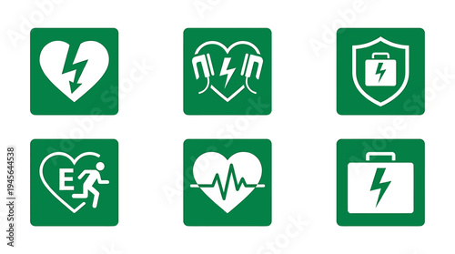 Collection of Medical Heart and Emergency Symbols Icons. Vector Icons Set