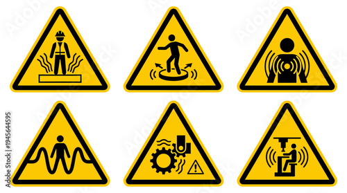 Collection of Safety Warning Signs for Construction and Industrial Sites. Vector Icons Set