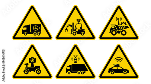 Collection of Warning Signs for Construction and Road Safety. Vector Icons Set