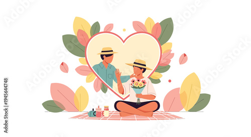 Couple in Heart Frame, Romantic Picnic, Love, Summer Day, LGBTQ Pride