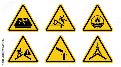 Collection of Warning Signs for Safety and Caution 3. Vector Icons Set