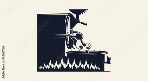 Vintage Coffee Roaster Machine Illustration for Coffee Production.