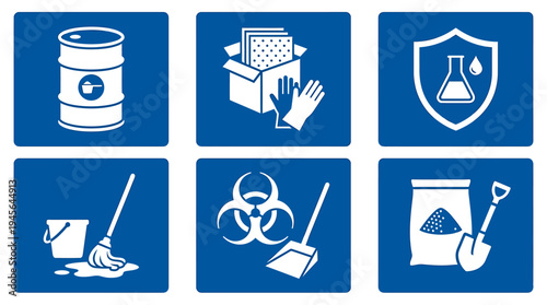Environmental Hazard Symbols and Safety Equipment Icons Collection. Vector Icons Set