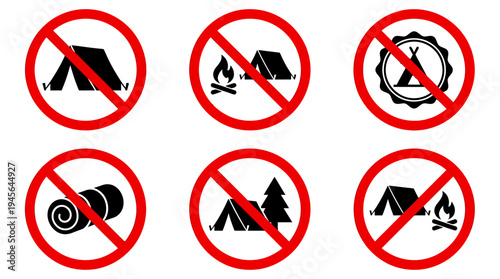 Environmental Pollution Warning Signs Set with No Littering and Fire Hazard Symbols. Vector Icons Set