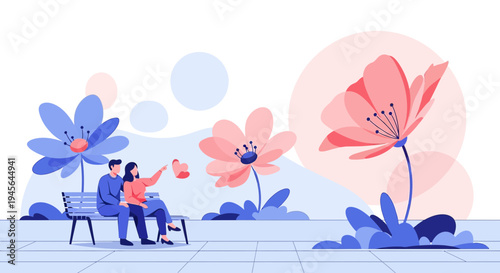 Couple on Bench in Abstract Floral Garden