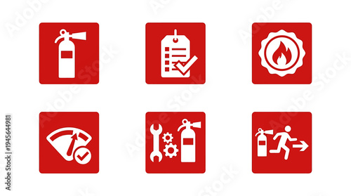 Fire Safety Equipment Icons Set for Emergency Preparedness. Vector Icons Set