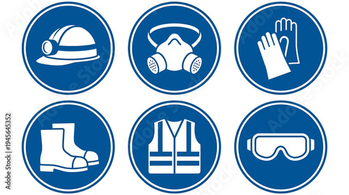 Safety Equipment Icons Set for Workplace and Industrial Use. Vector Icons Set