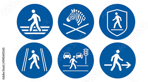 Safety Signs and Symbols for Pedestrian and Traffic Awareness. Vector Icons Set