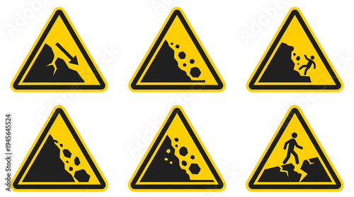 Warning Signs for Hazardous Conditions in Construction and Mining Sites. Vector Icons Set