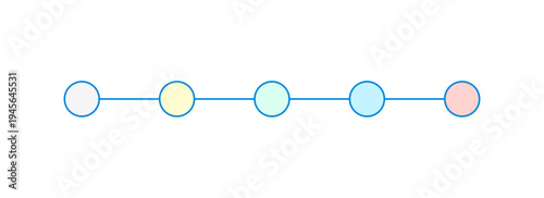 線でつながったカラフルな5つの丸のテンプレート素材 - シンプルでおしゃれなフロー・ステップ図解