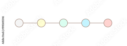 線でつながったカラフルな5つの丸のテンプレート素材 - シンプルでかわいいフロー・ステップ図解
